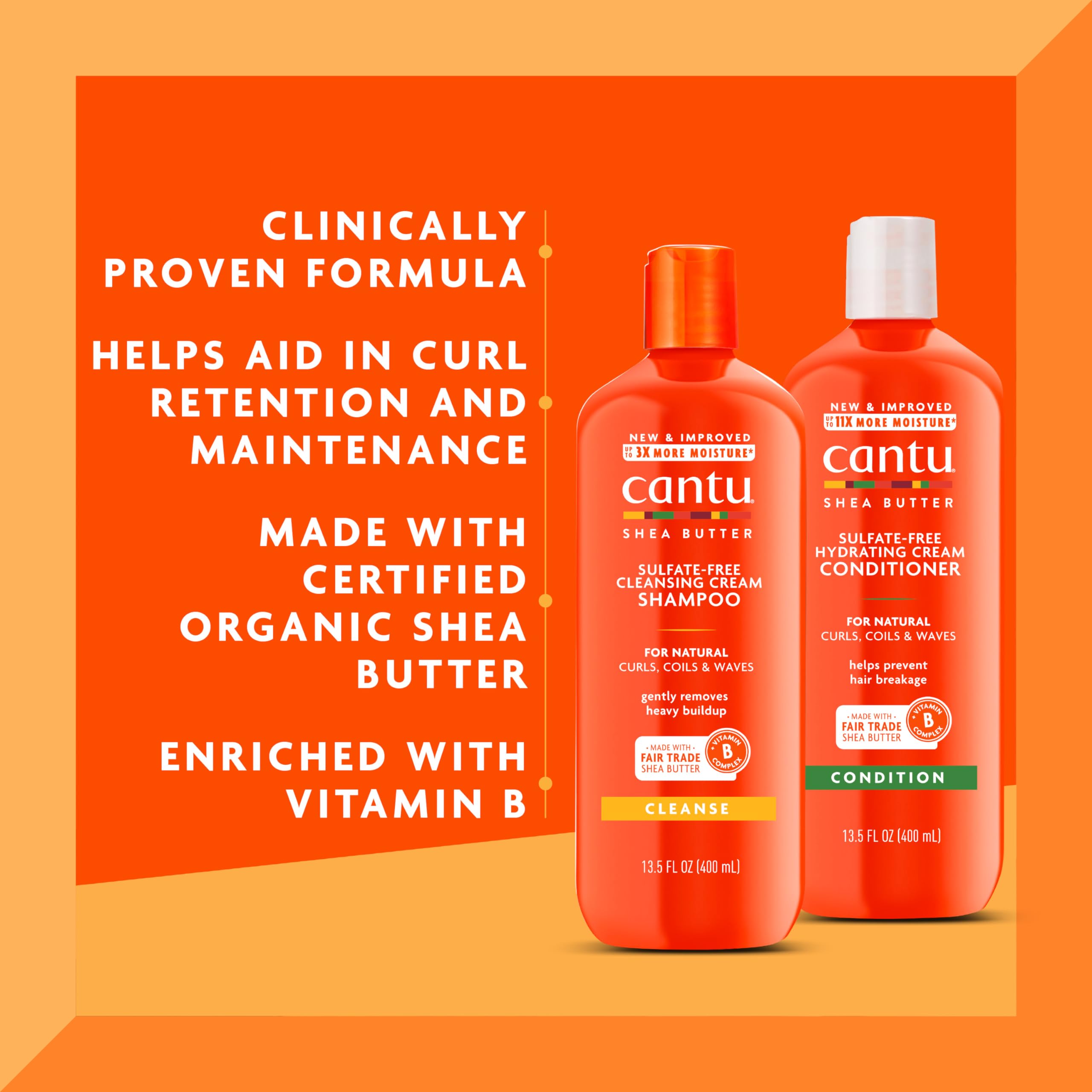 Cantu Sulfate-Free Cream Shampoo & Conditioner Bundle, 13.5 Fl Oz (Pack of 2)